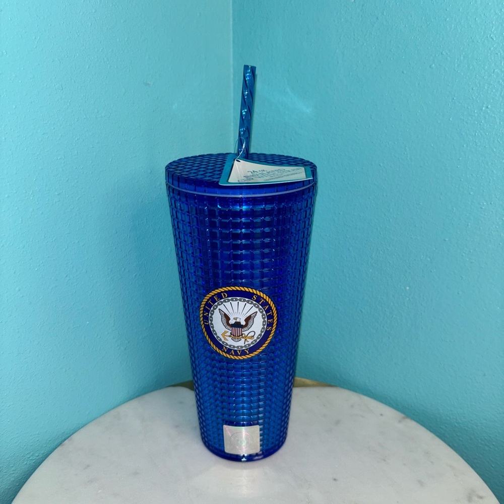 US NAVY Blue Tumbler with Straw